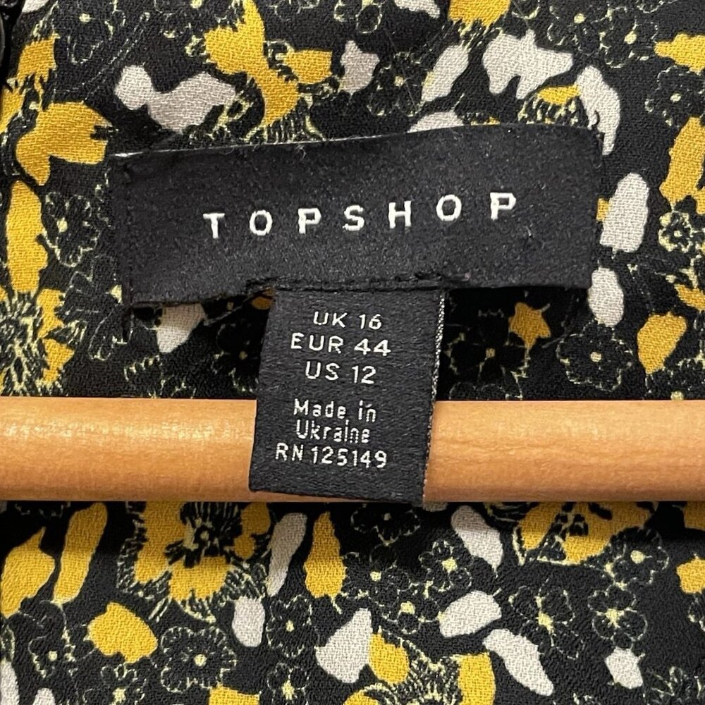 TOPSHOP Yellow & Black "Idol Ditsy" Flutter Sleeve Vneck Mini Tea Dress … - Picture 4 of 9